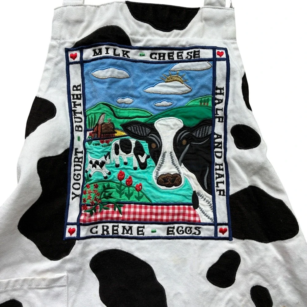 Cottagecore Cow Print Apron OS White Black Good Embroidered Dairy Farmcore